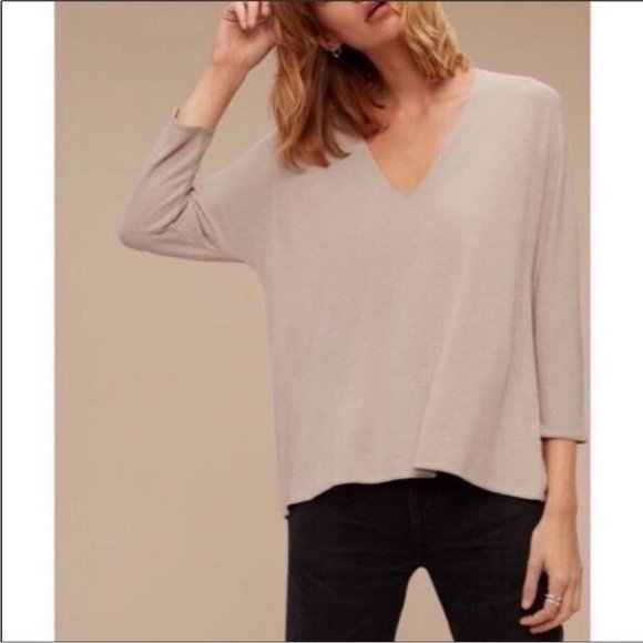 Aritzia Wilfred Free Aneta V-Neck Top Maroon Burgundy Loose Boxy Fit - Picture 2 of 15